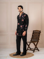 Black Embroidered Kurta Set For Men | Tulip Designer
