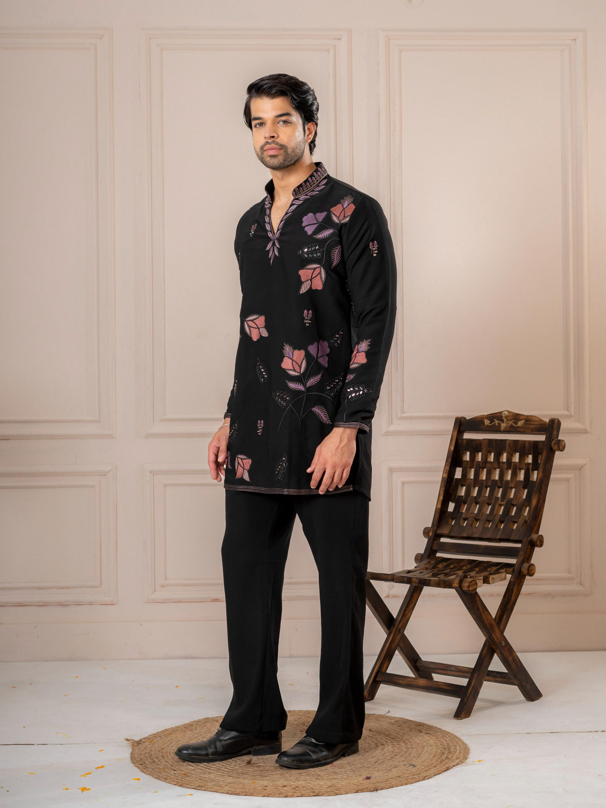 Black Embroidered Kurta Set For Men | Tulip Designer
