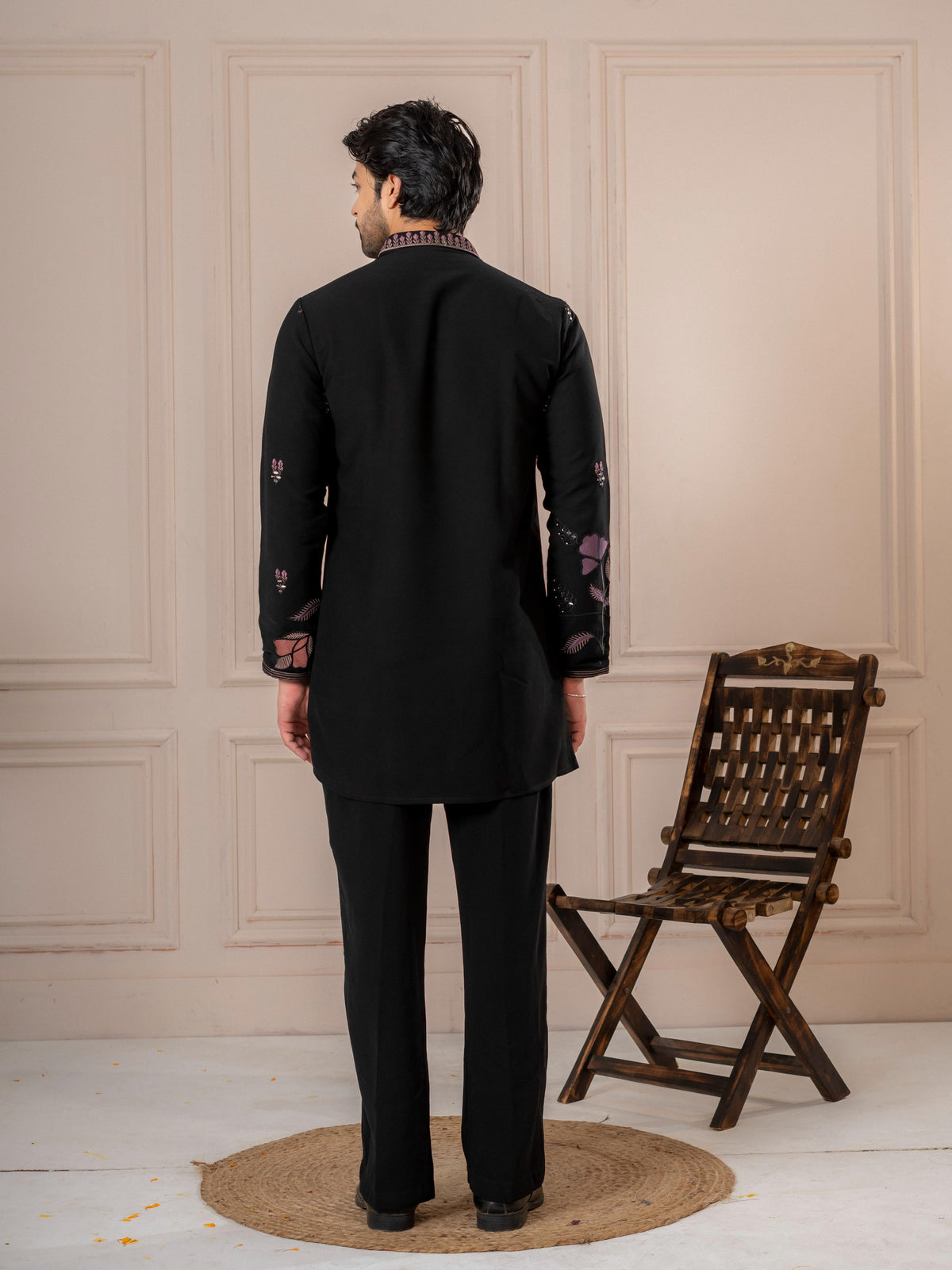Black Embroidered Kurta Set For Men | Tulip Designer
