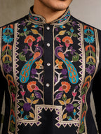 Designer Black Embroidered Mens Kurta for Wedding