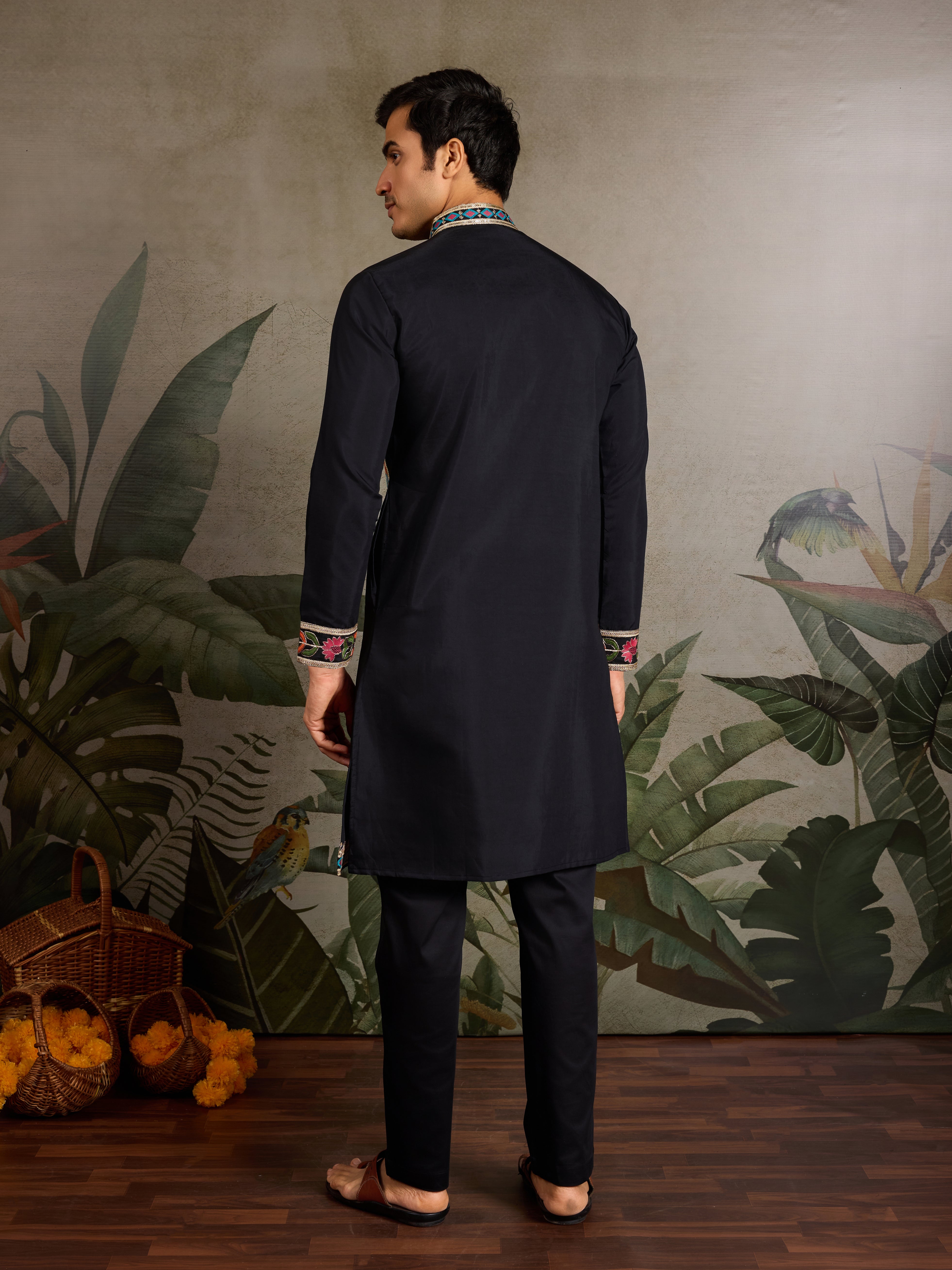 Designer Black Embroidered Mens Kurta for Wedding