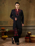 Black Embroidered Mens Kurta Dupatta Set | Tulip Designer
