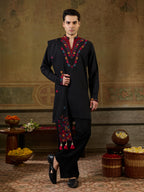 Black Embroidered Mens Kurta Dupatta Set | Tulip Designer
