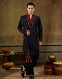Black Embroidered Mens Kurta Dupatta Set | Tulip Designer