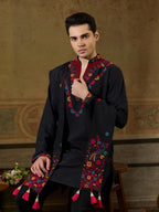 Black Embroidered Mens Kurta Dupatta Set | Tulip Designer
