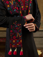 Black Embroidered Mens Kurta Dupatta Set | Tulip Designer
