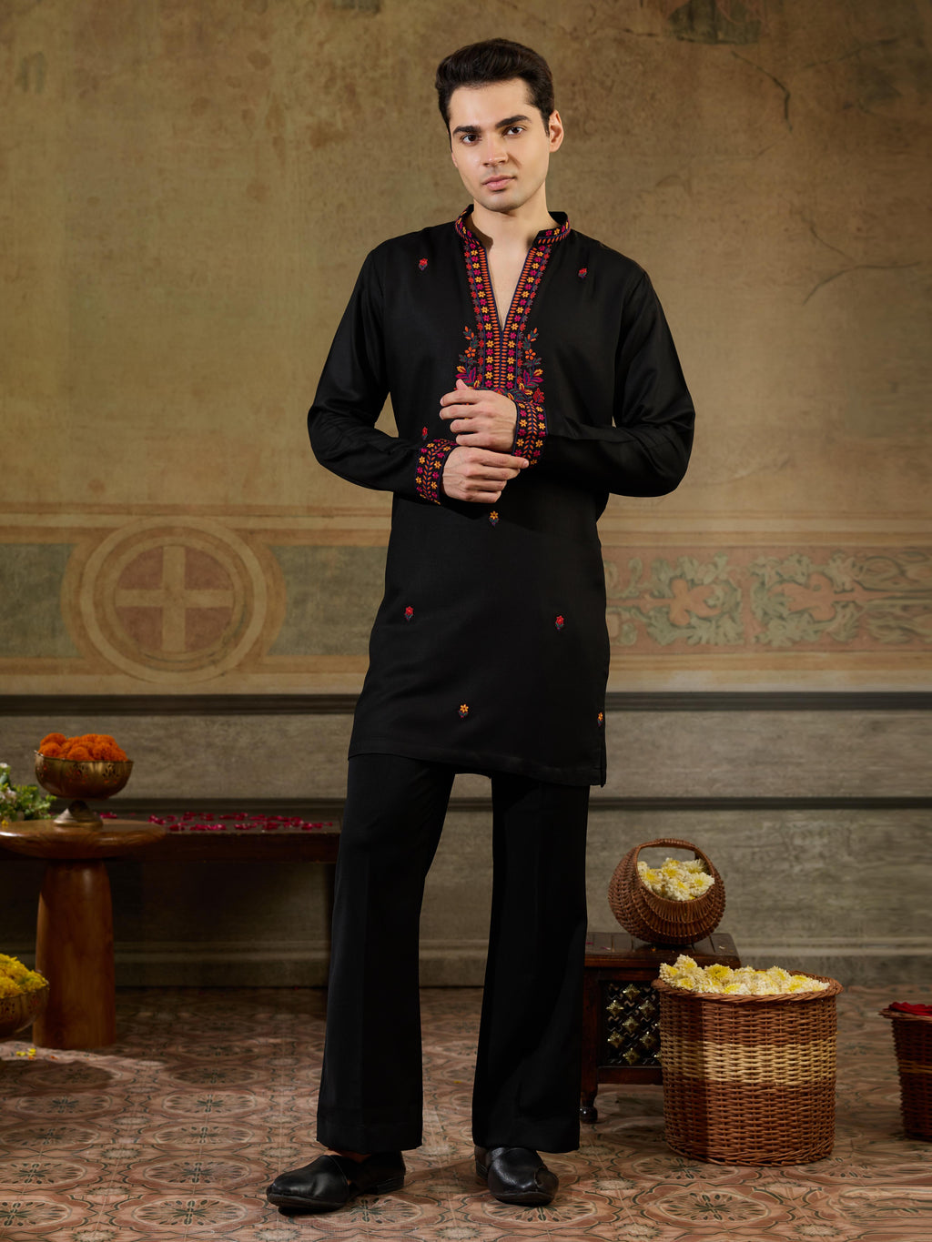 Navratri Black Rayon Embroidered Kurta Set | Tulip Designer

