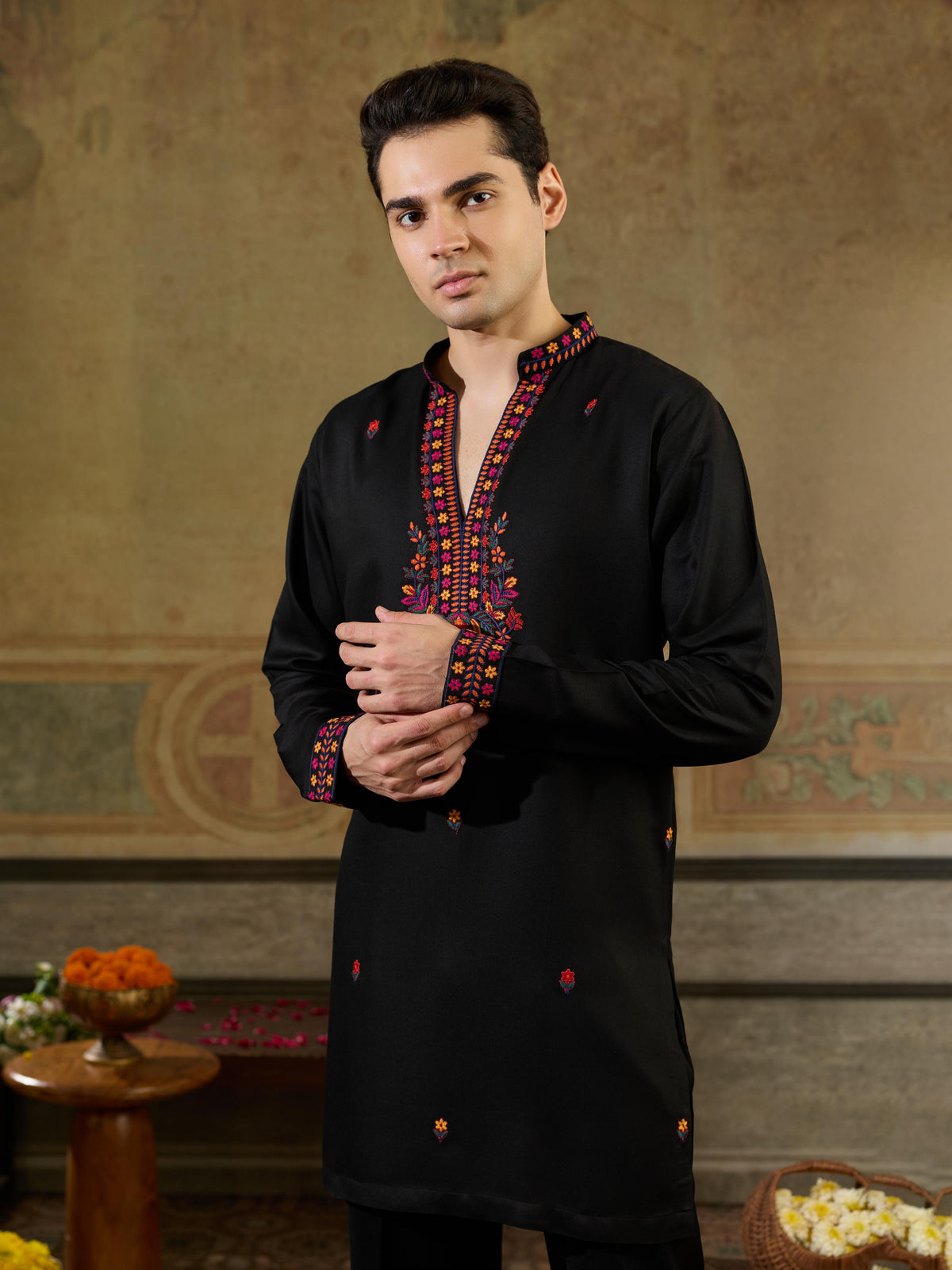 Navratri Black Rayon Embroidered Kurta Set | Tulip Designer
