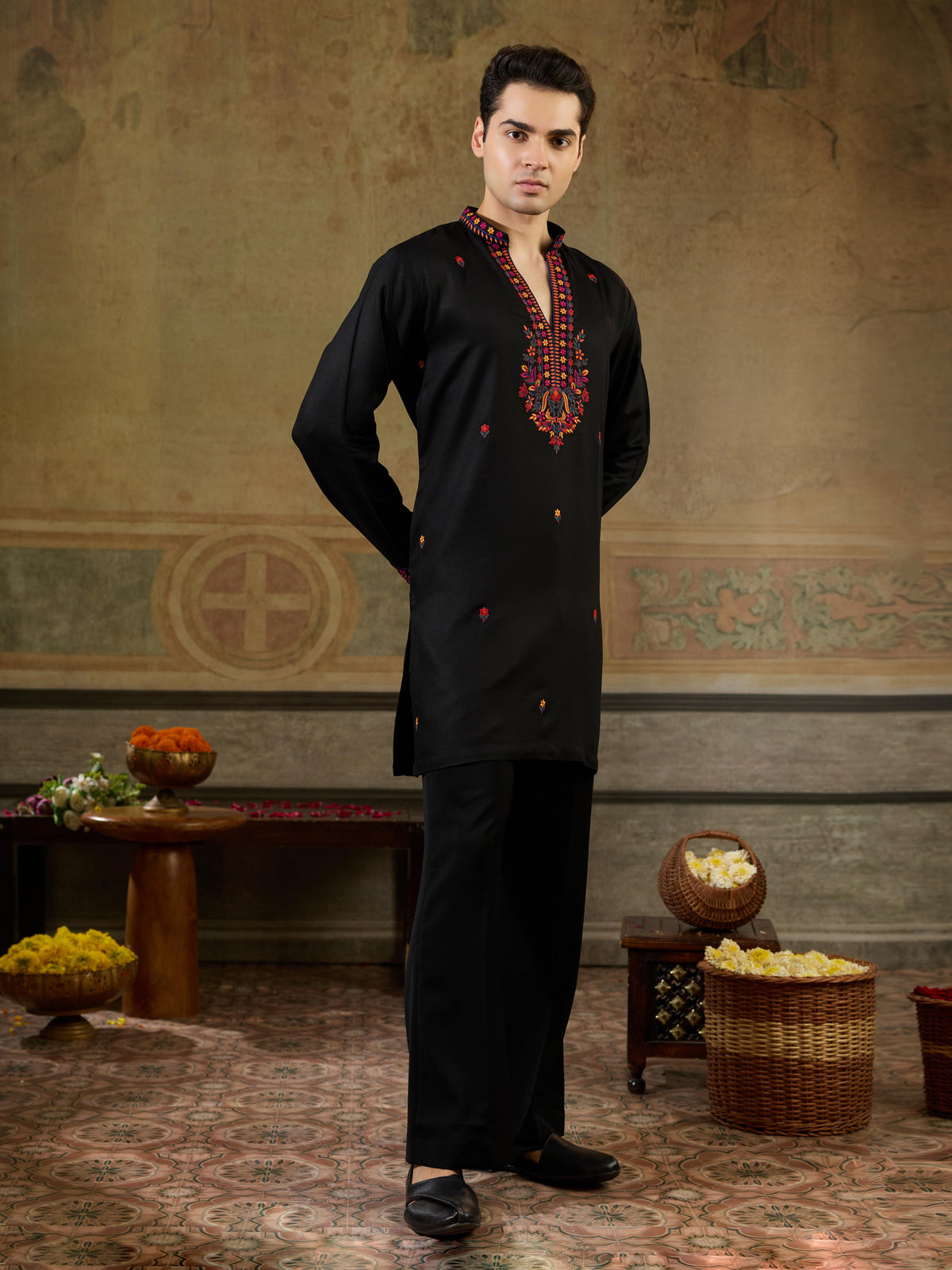Navratri Black Rayon Embroidered Kurta Set | Tulip Designer
