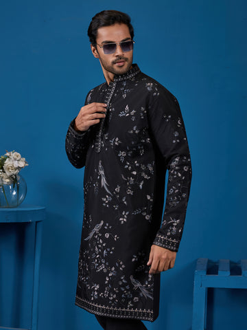 Magic Black Embroidered Stylish Kurta Set for Mens Wear