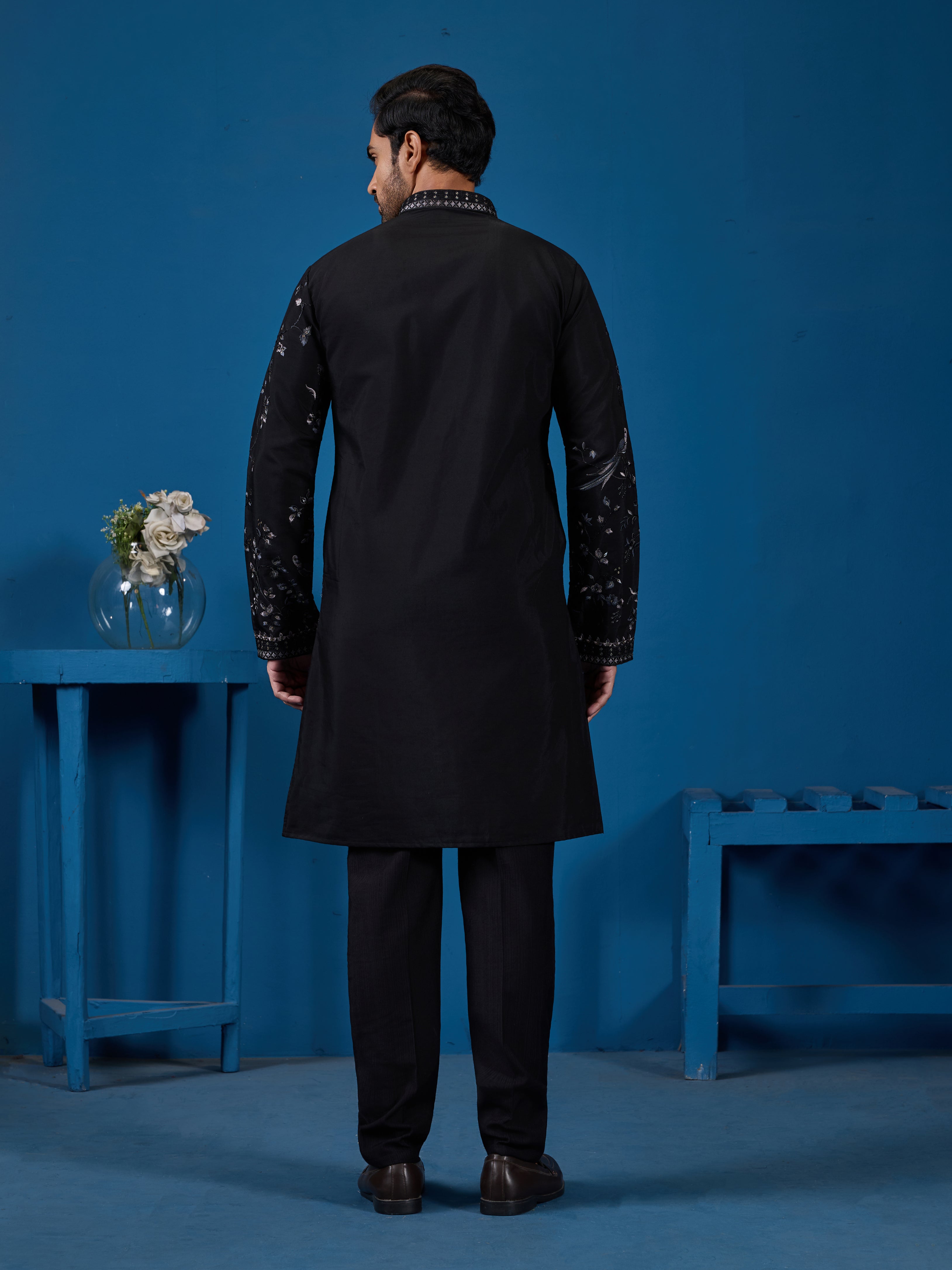 Magic Black Embroidered Stylish Kurta Set for Mens Wear