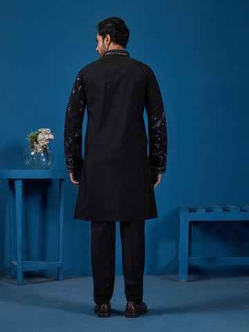 Magic Black Embroidered Stylish Kurta Set for Mens Wear