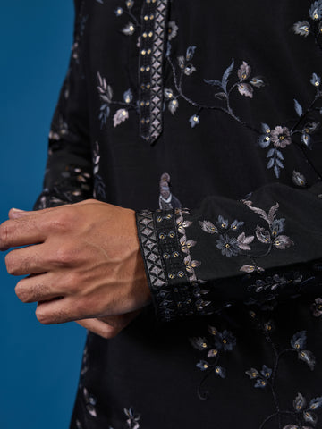 Magic Black Embroidered Stylish Kurta Set for Mens Wear