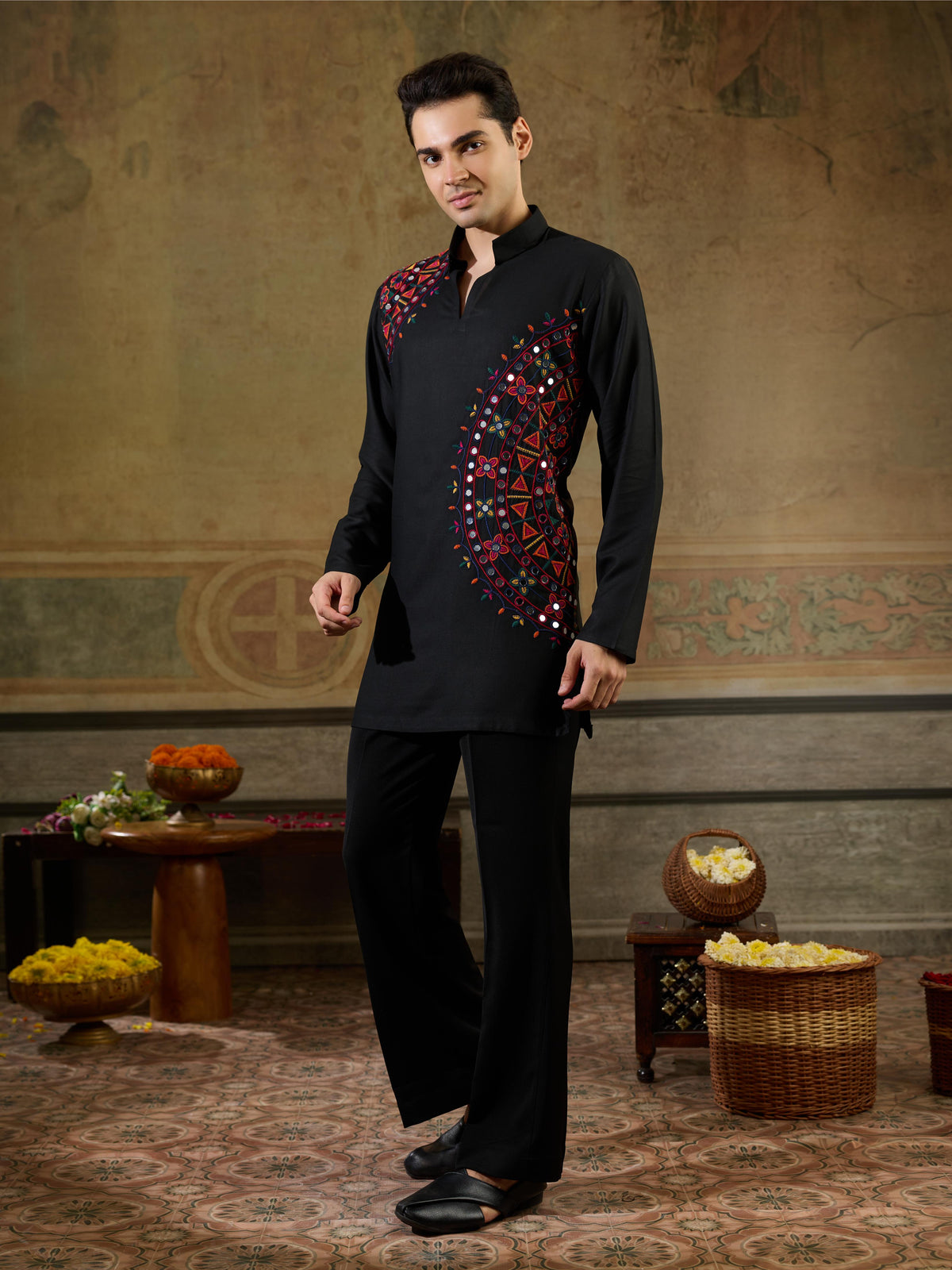 Navratri Black Rayon Embroidery Kurta Set | Tulip Designer
