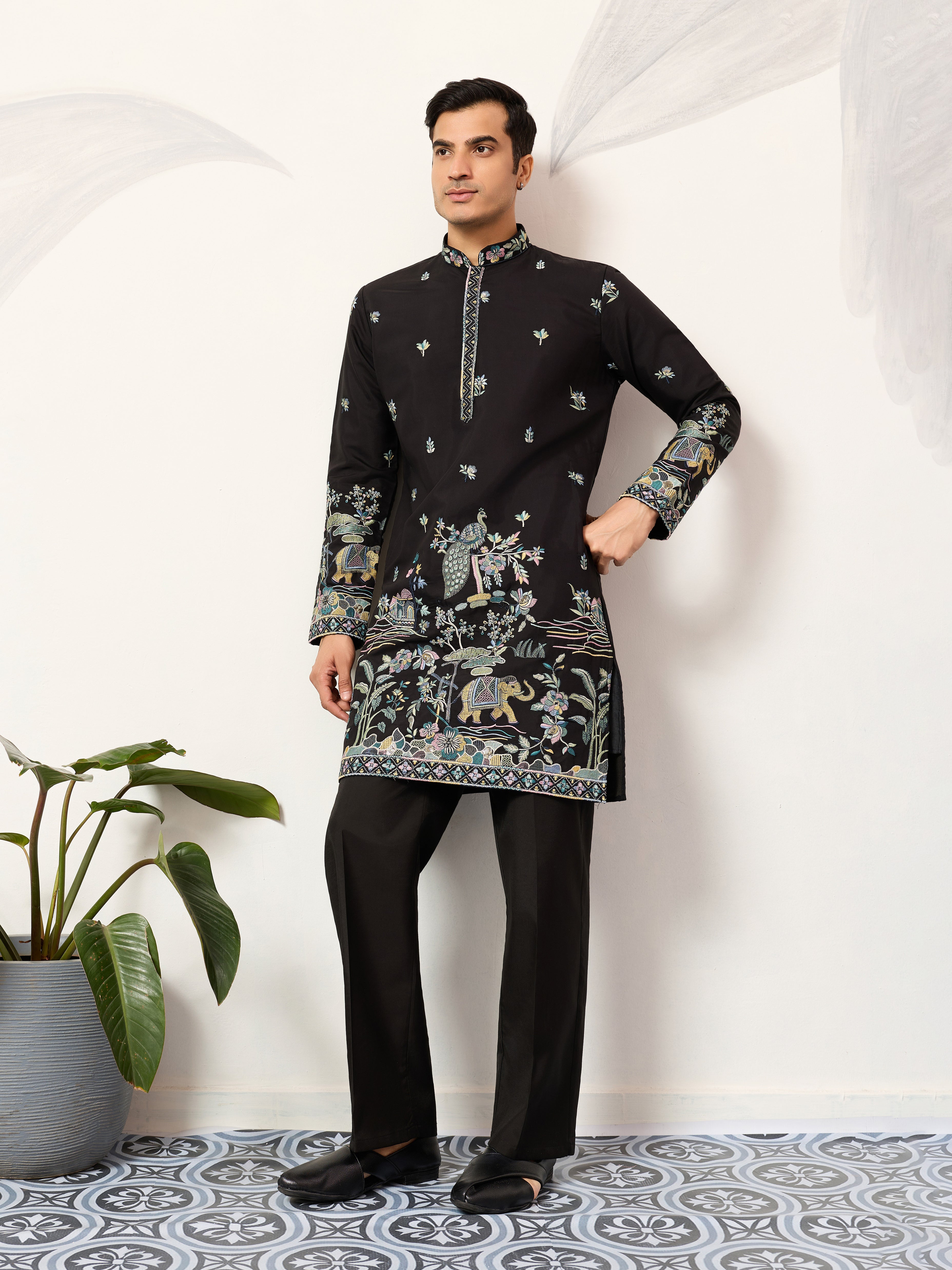 Special Wedding Celebration Ethnic Black Kurta for Mens Wear