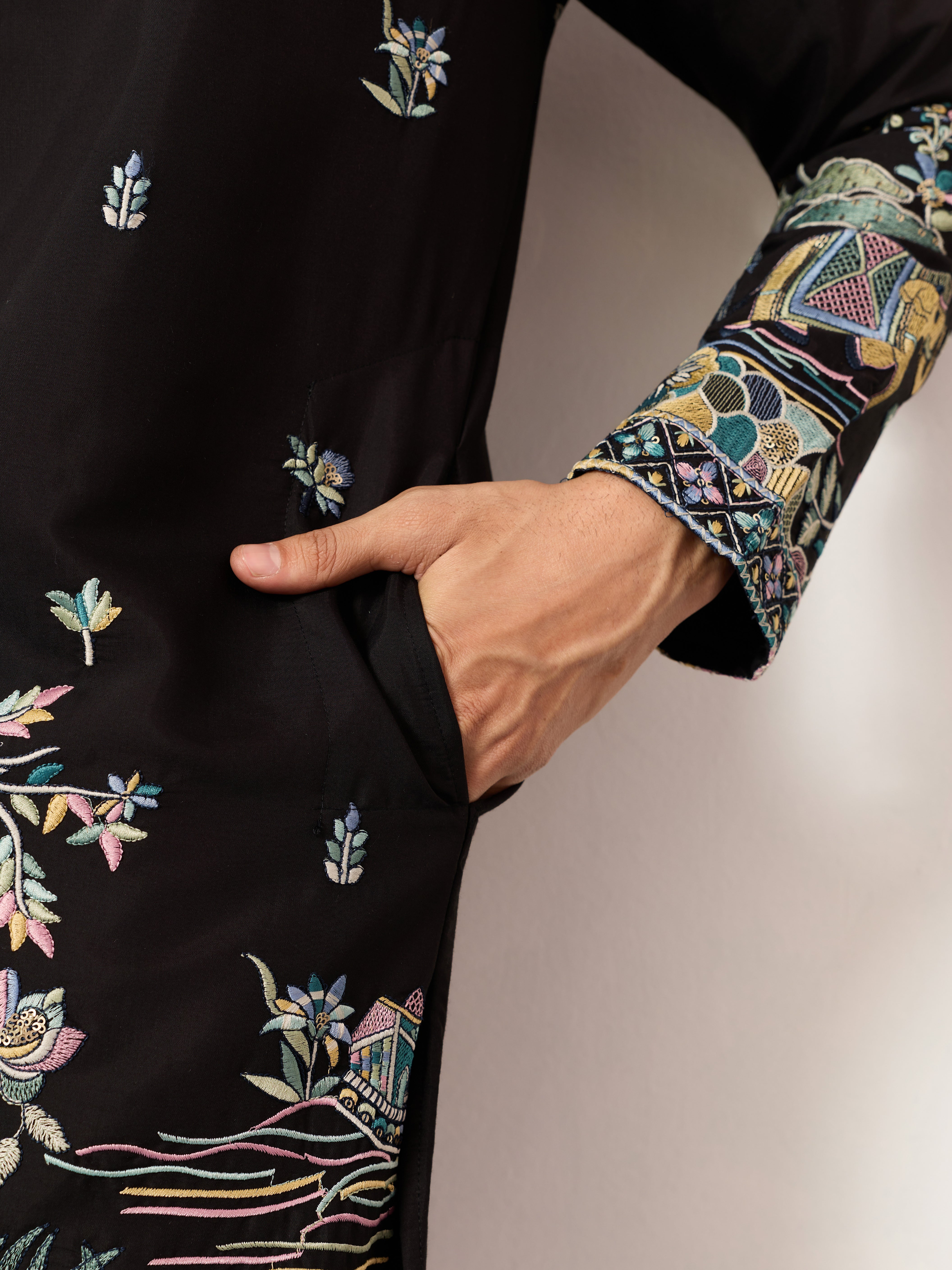 Special Wedding Celebration Ethnic Black Kurta for Mens Wear