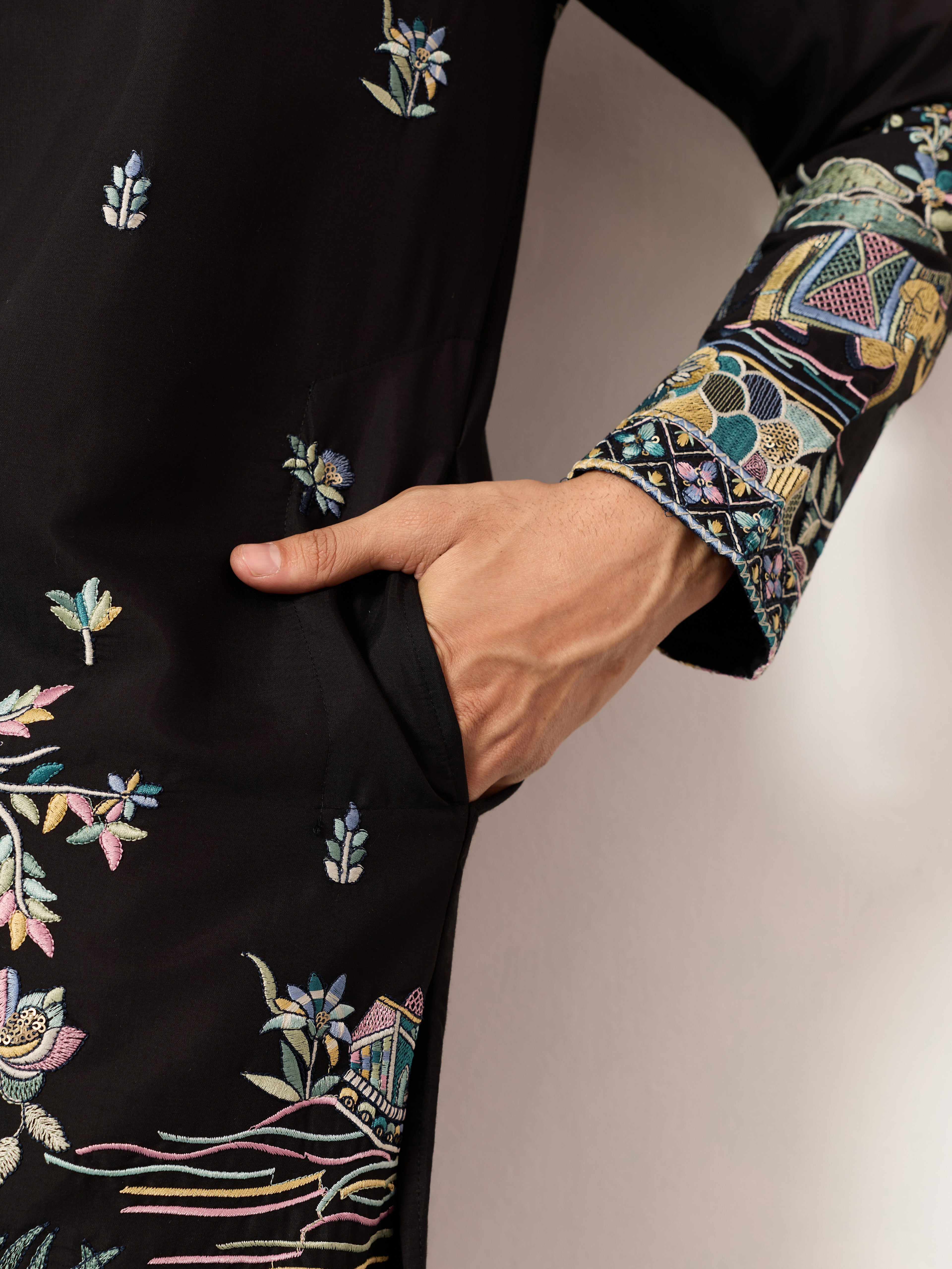 Special Wedding Celebration Ethnic Black Kurta for Mens Wear