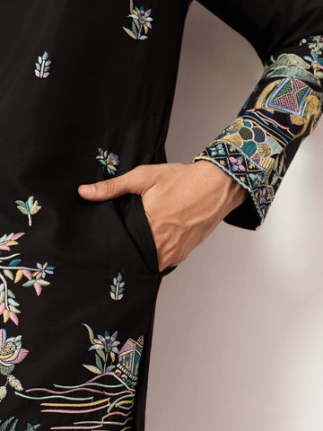 Special Wedding Celebration Ethnic Black Kurta for Mens Wear