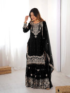 Trendy Black Faux Georgette Designer Sharara Set with Dupatta