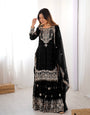 Trendy Black Faux Georgette Designer Sharara Set with Dupatta