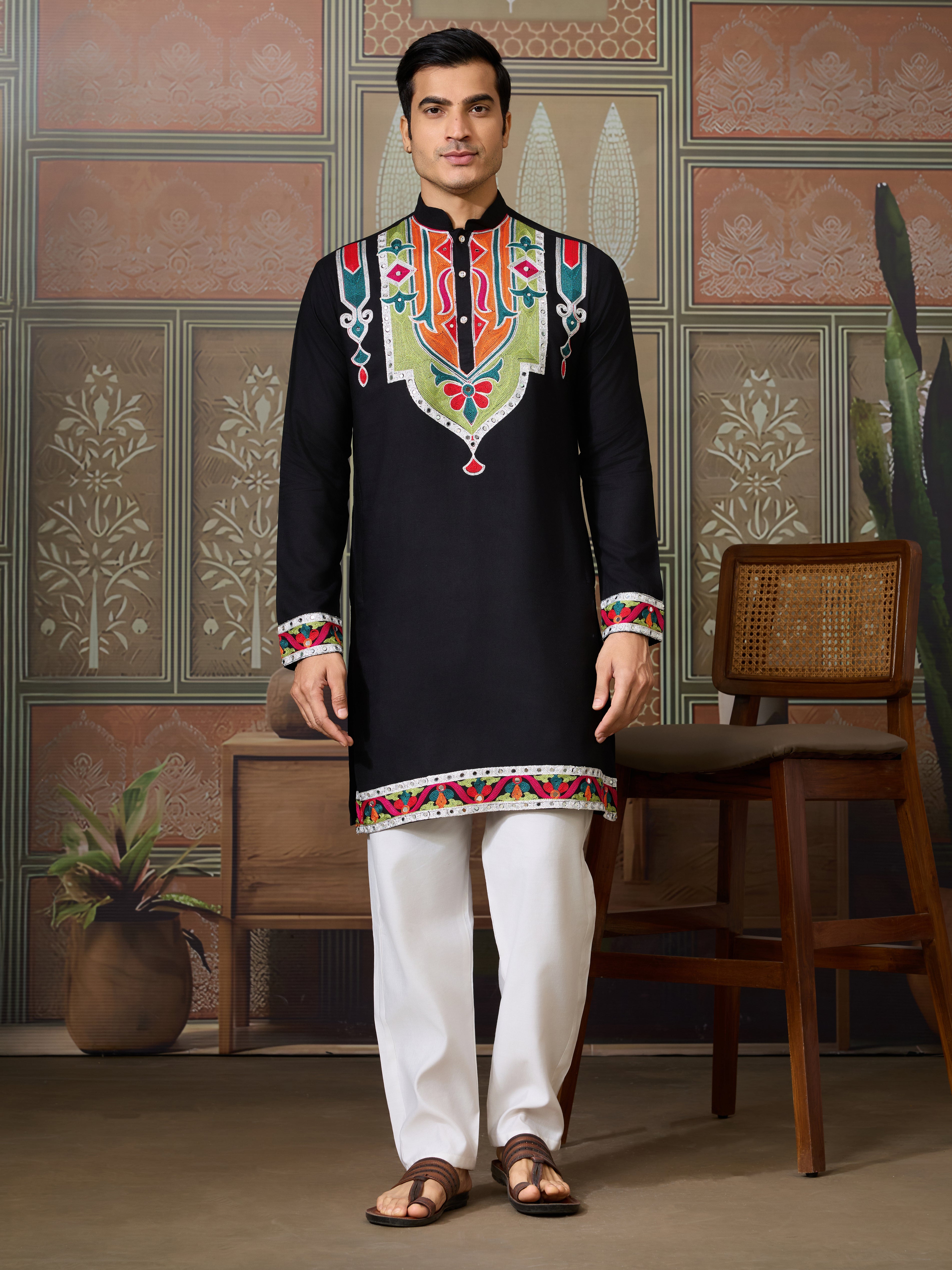 Black Trending Designer Festival Wear Men’s Kurta
