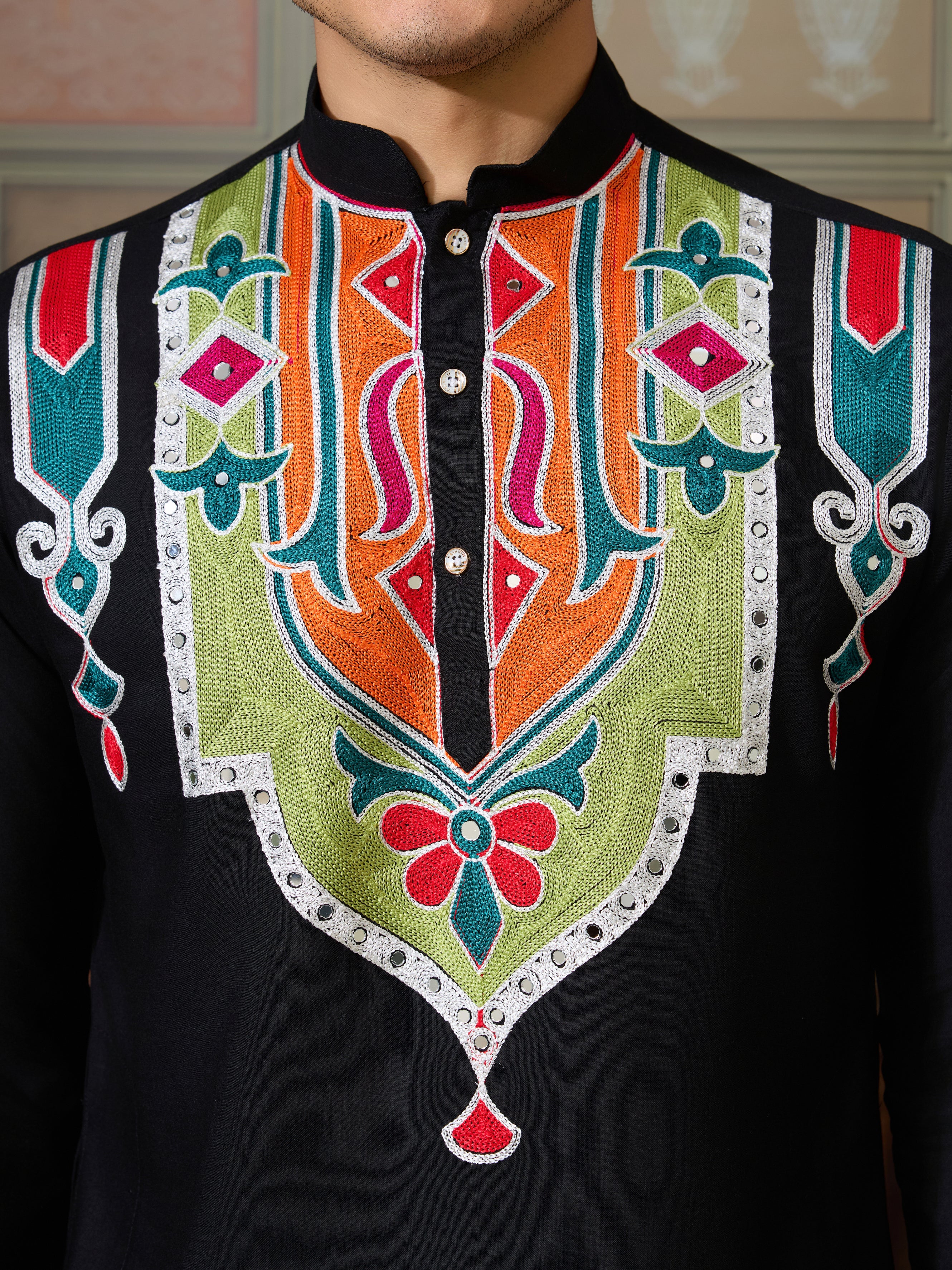 Black Trending Designer Festival Wear Men’s Kurta
