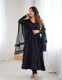Graceful Black Soft Fox Georgette Anarkali Gown With Dupatta