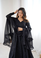 Graceful Black Soft Fox Georgette Anarkali Gown With Dupatta
