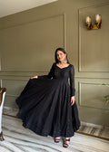 Royal Black Fox Georgette Lucknowi Anarkali Suit Set For Womens
