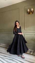Royal Black Fox Georgette Lucknowi Anarkali Suit Set For Womens
