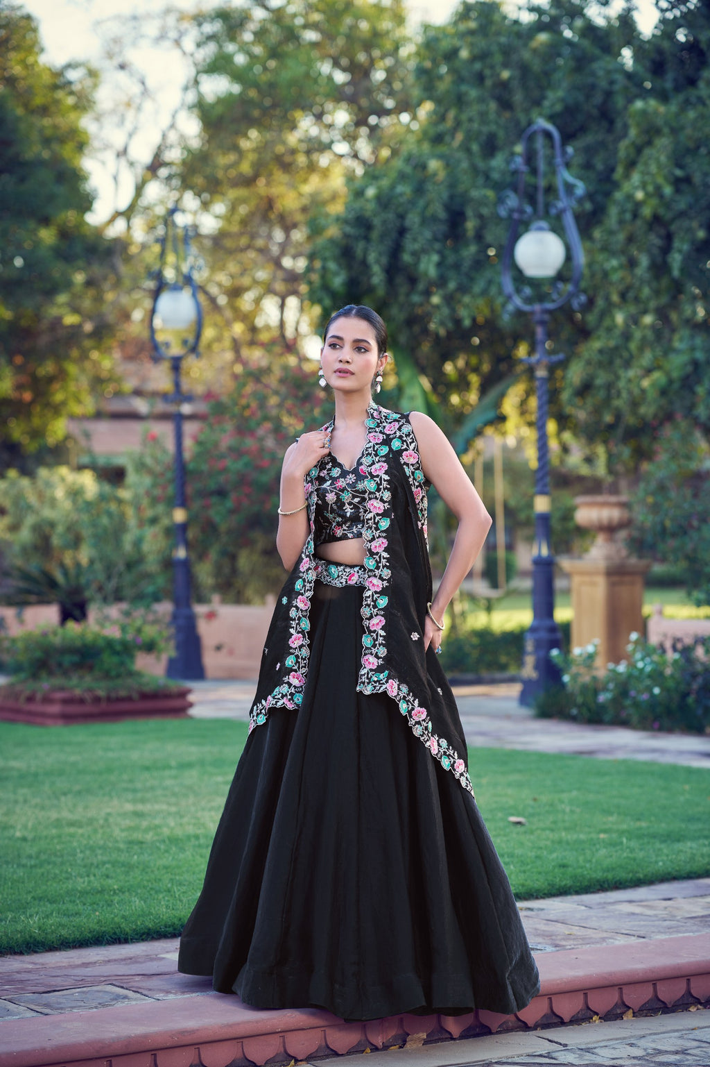 Premium Black Frendy Silk Embroidered Lehenga Choli with Dupatta Set for Women
