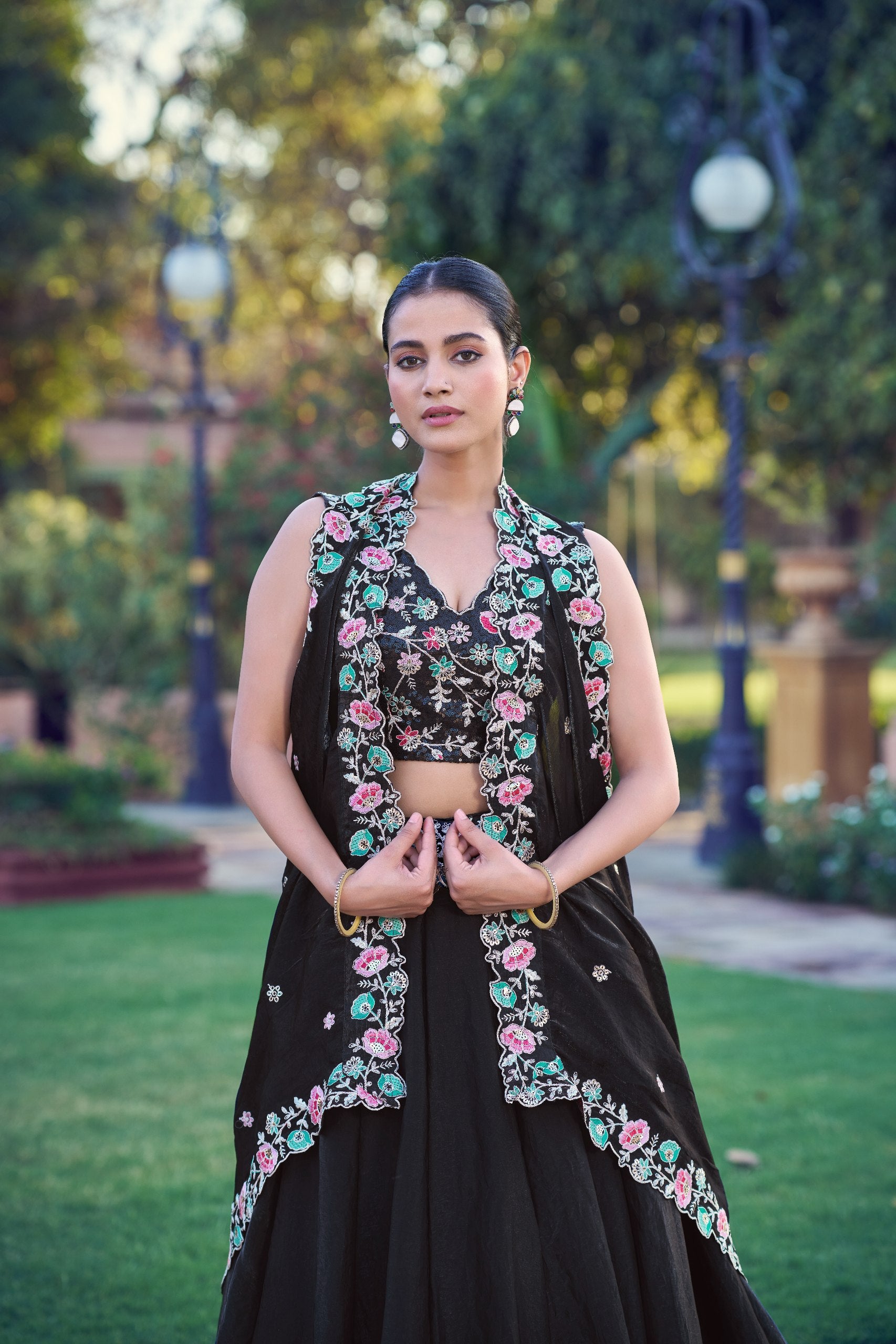 Premium Black Frendy Silk Embroidered Lehenga Choli with Dupatta Set for Women
