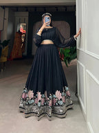 Graceful Black Georgette Thread Work Lehenga Collection
