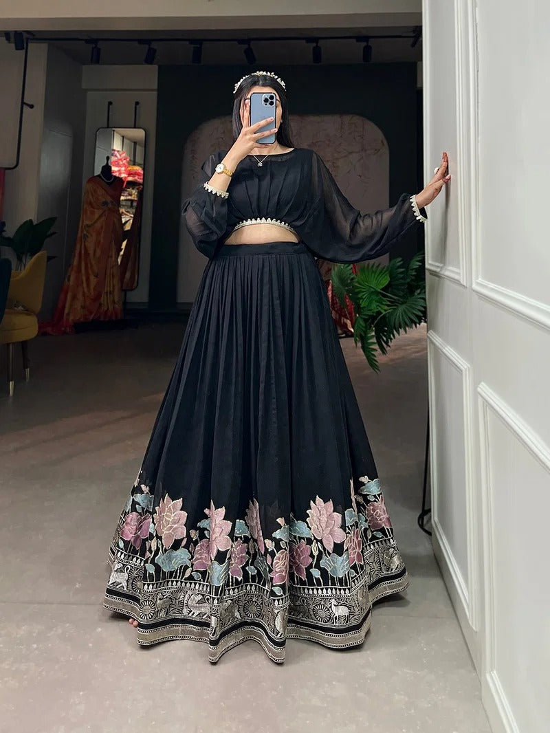 Graceful Black Georgette Thread Work Lehenga Collection
