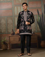 Black Mens Kurta with Stylish Koti for Wedding Wear
