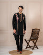 Luxe Black Armani Thread Embroidered Kurta | Tulip Designer