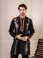 Luxe Black Armani Thread Embroidered Kurta | Tulip Designer

