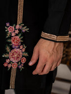 Luxe Black Armani Thread Embroidered Kurta | Tulip Designer
