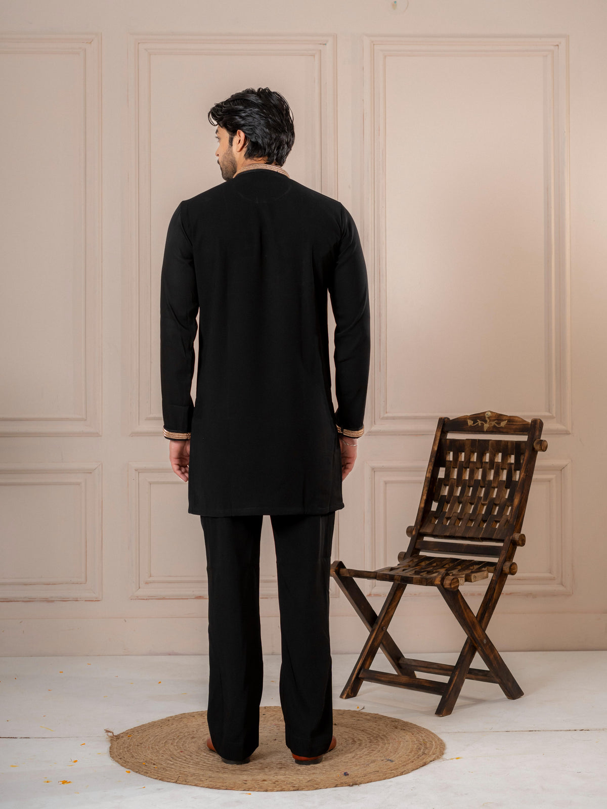 Luxe Black Armani Thread Embroidered Kurta | Tulip Designer

