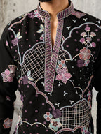 Signature Black Japanese Lachka Embroidered Kurta Bell Bottom Set
