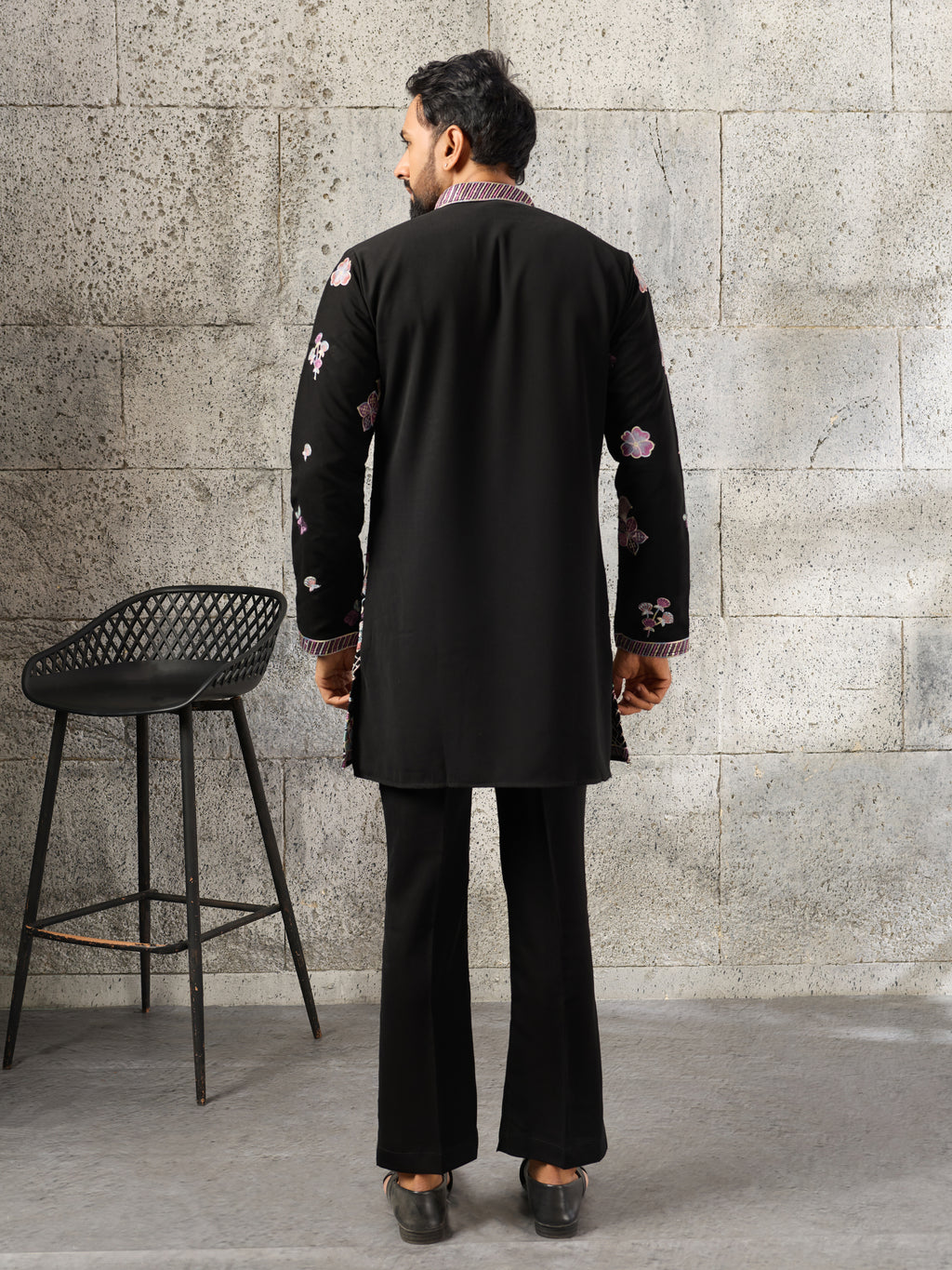Signature Black Japanese Lachka Embroidered Kurta Bell Bottom Set
