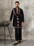Elegant Black Japanese Lachka Embroidered Kurta Dupatta Set
