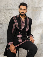 Elegant Black Japanese Lachka Embroidered Kurta Dupatta Set
