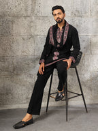 Elegant Black Japanese Lachka Embroidered Kurta Dupatta Set
