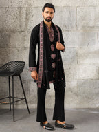 Elegant Black Japanese Lachka Embroidered Kurta Dupatta Set
