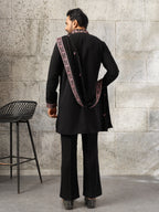 Elegant Black Japanese Lachka Embroidered Kurta Dupatta Set
