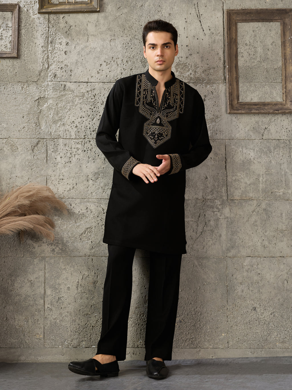 Black Premium Japanese Armani Lachka Beads Kurta Set | Tulip Designer
