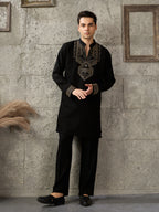 Black Premium Japanese Armani Lachka Beads Kurta Set | Tulip Designer
