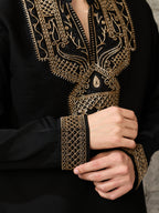 Black Premium Japanese Armani Lachka Beads Kurta Set | Tulip Designer

