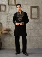 Black Premium Japanese Armani Lachka Beads Kurta Set | Tulip Designer
